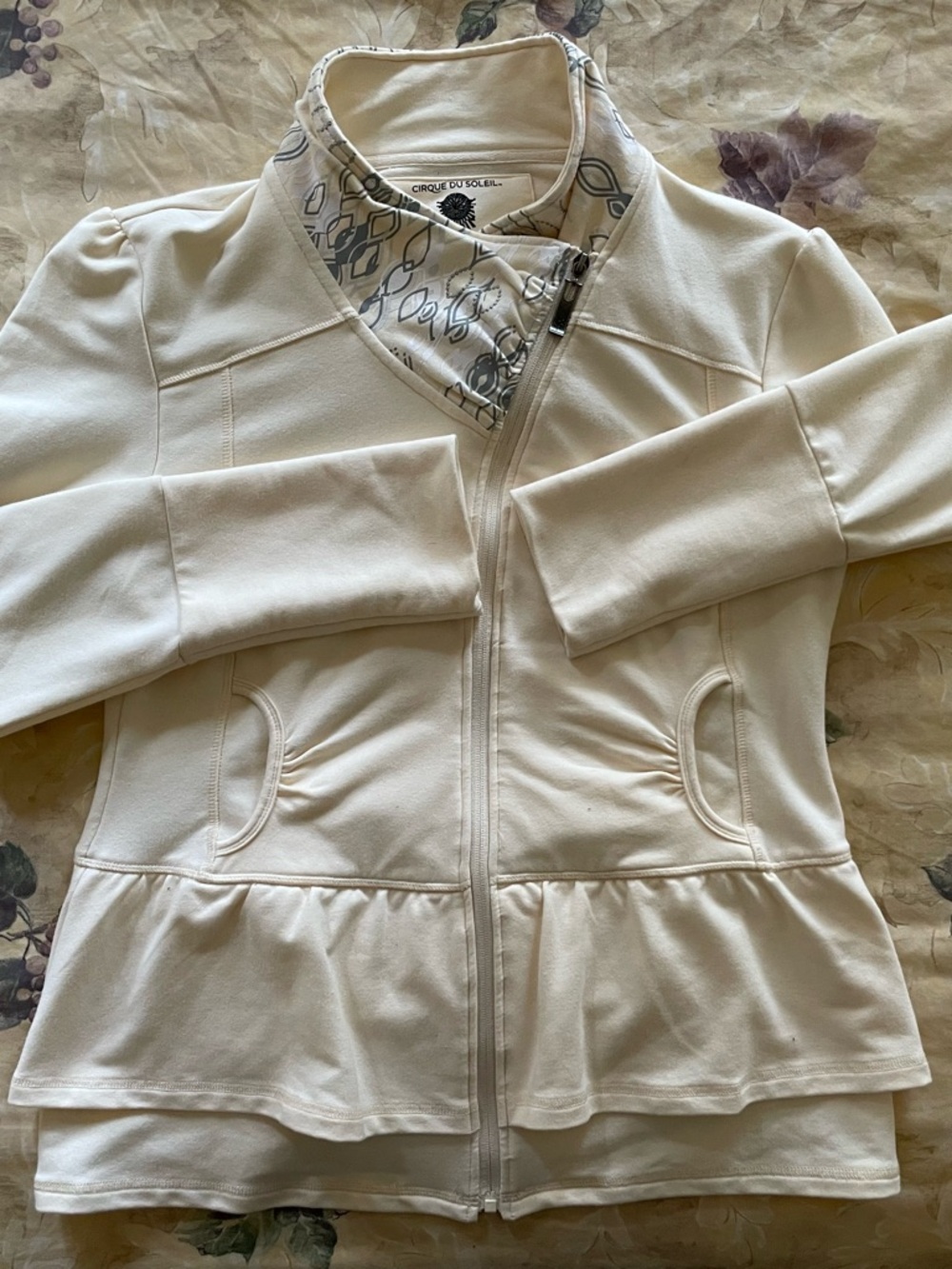 Women's Cream Peplum Asymmetrical Zip Jacket